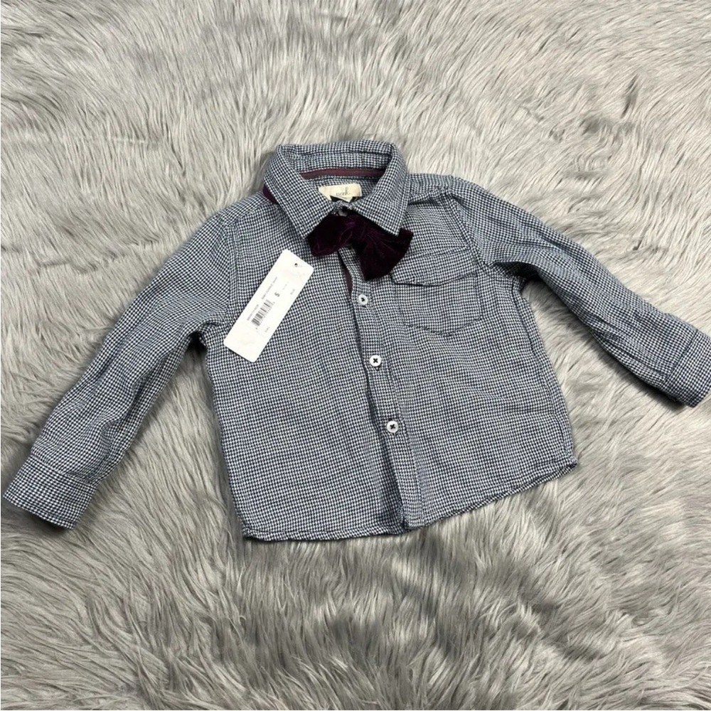 Peek Baby Boys Dominic Houndstooth Shirt Blue Size 12-18m